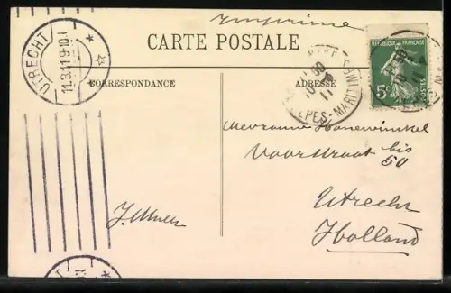 AK Nice, La Place Masséna, Strassenbahn