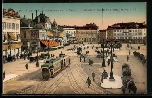 AK Nice, Place Massena et le Casino, Strassenbahn