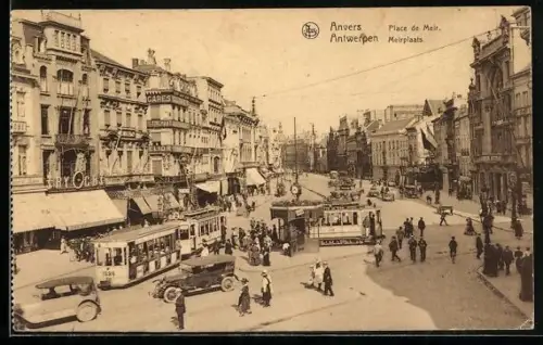 AK Anvers, Place de Meir, Strassenbahn