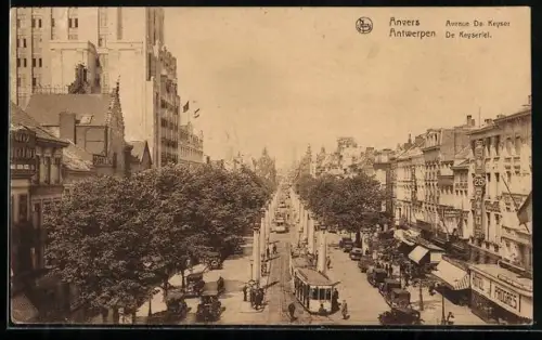 AK Anvers, Avenue De Keyser, Strassenbahn