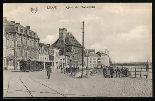AK Liége, Musée Curtis et Pont Maghin, Strassenbahn