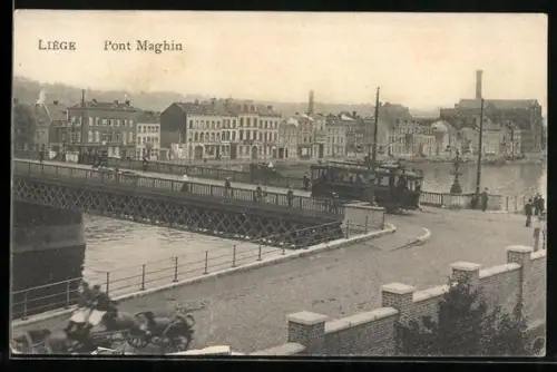 AK Liége, Strassenbahn auf Pont Maghin
