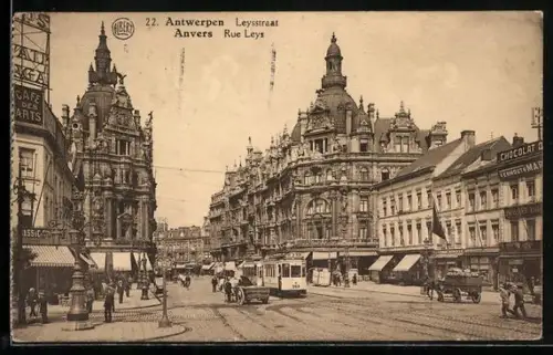 AK Anvers, Rue Leys, Strassenbahn