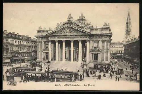 AK Bruxelles, La Bourse, Strassenbahn