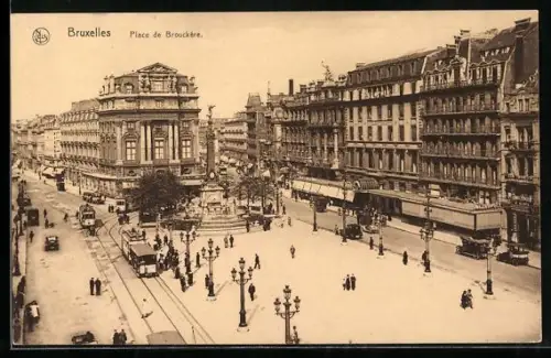 AK Bruxelles, Place de Brouckère, Strassenbahn