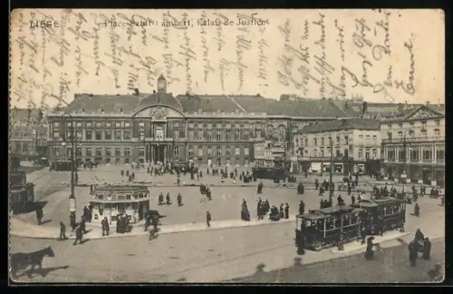 AK Liège, Place Saint-Lambert et Palais de Justice, Strassenbahn