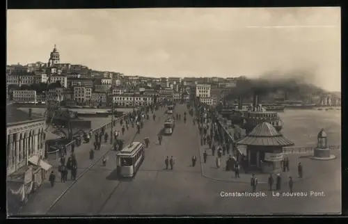 AK Constantinople, Le nouveau Pont, Strassenbahn