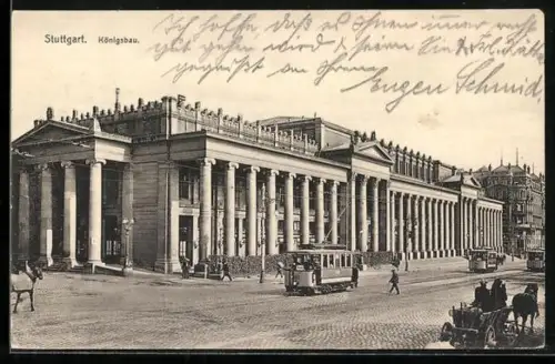 AK Stuttgart, Königsbau mit Strassenbahn