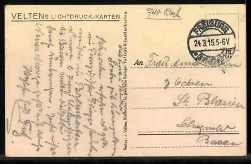 AK Freiburg, Kaiserstrasse mit Martinstor und Strassenbahn