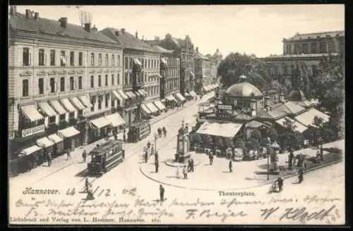 AK Hannover, Theaterplatz mit Strassenbahn