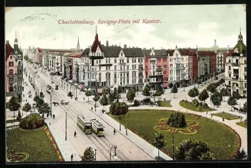 AK Charlottenburg, Savigny-Platz und Kantstrasse mit Strassenbahn