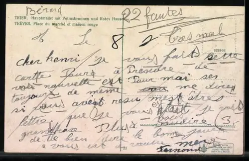 AK Trier, Hauptmarkt mit Petrusbrunnen und Rotes Haus, Strassenbahn