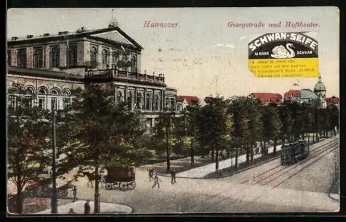 AK Hannover, Hoftheater und Georgstrasse mit Strassenbahn