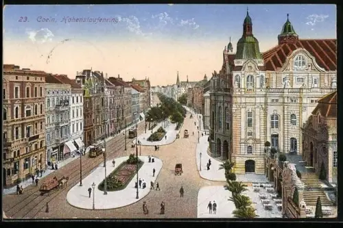 AK Köln-Neustadt, Hohenstaufenring mit Geschäften und Strassenbahn