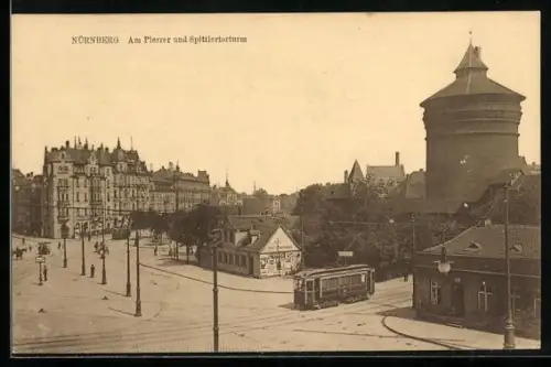 AK Nürnberg, Am Plerrer und Spittlertorturm, Strassenbahn