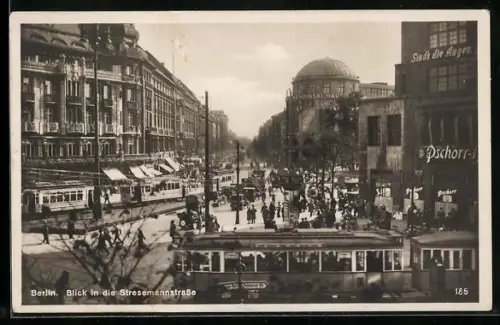 AK Berlin, Stresemannstrasse mit Gasthaus Pschorr-Bräu und Strassenbahn