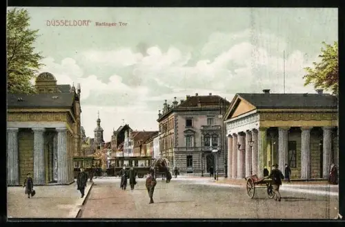 AK Düsseldorf, Ratinger Tor mit Strassenbahn