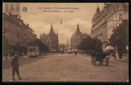 AK Anvers, L`Avenue De Keyser, Strassenbahn