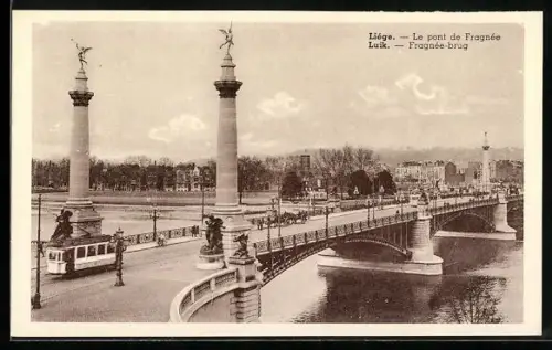 AK Lüttich / Liege, le pont de Fragnee, Strassenbahn