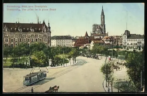 AK Strassburg, Blick vom Brantplatz mit Strassenbahn und Kutsche