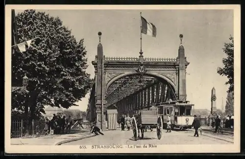 AK Strasbourg, Le Pont du Rhin, Strassenbahn Linie 1