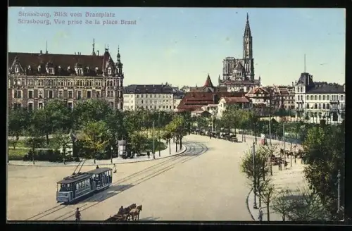 AK Strassburg, Blick vom Brantplatz mit Strassenbahn und Kutsche