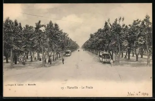 AK Marseille, Le Prado, Strassenbahn