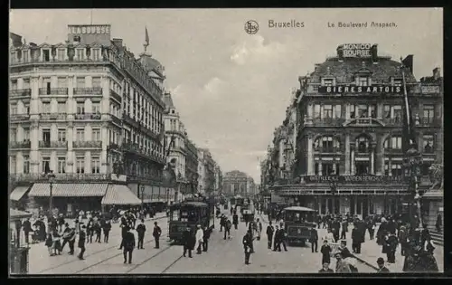 AK Bruxelles, Le Boulevard Anspach, Strassenbahn