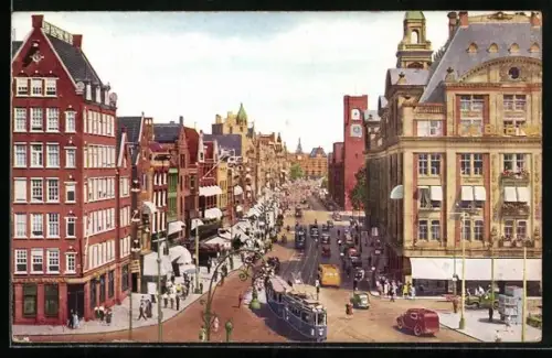 AK Amsterdam, Damrak, Strassenbahn