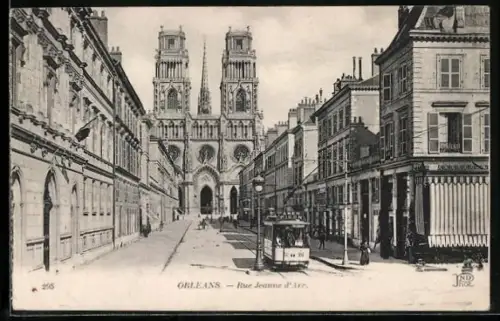 AK Orleans, Rue Jeanne d`Arc, Strassenbahn