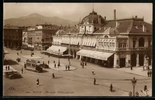 AK Nice / Nizza, Place Masséna, Motiv mit Strassenbahn