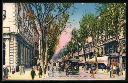 AK Nice, avenue de la Victoire, Strassenbahn