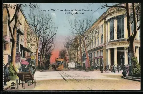 AK Nice, Avenue de la Victoire, Strassenbahn
