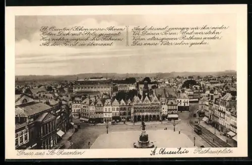 AK St. Quentin, Rathausplatz aus der Vogelschau