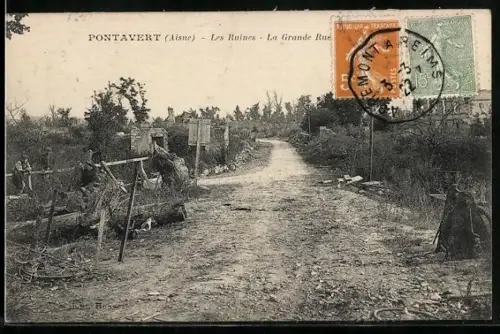 AK Pontavert /Aisne, Les Ruines, La Grande Rue après le conflit