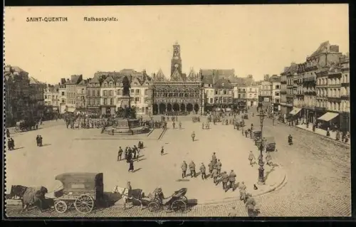 AK Saint-Quentin, Rathausplatz mit Denkmal