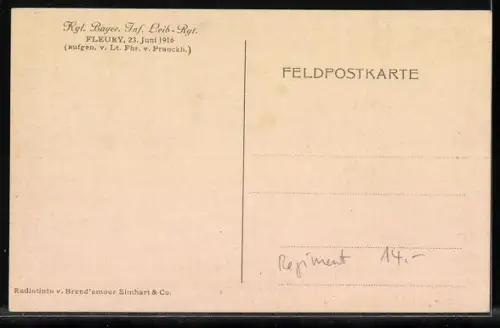 AK Fleury, Trümmer am 23. Juni 1916, aufgenommen v. Lt. Fhr. v. Prauckh