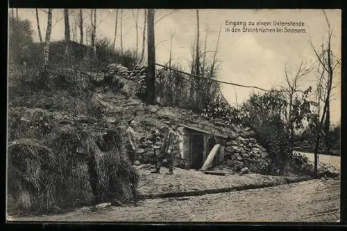 AK Soissons, Eingang zu einem Unterstand in den Steinbrüchen
