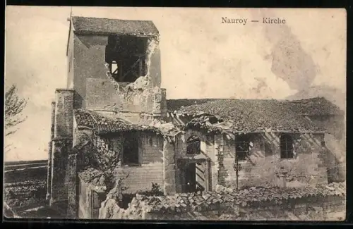 AK Nauroy, Kirche in Trümmern
