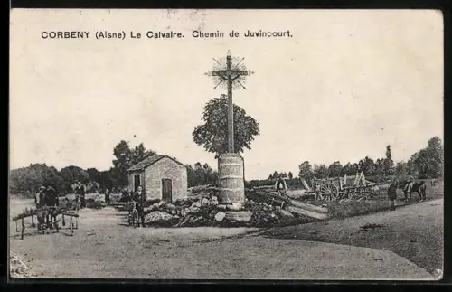 AK Corbeny /Aisne, Le Calvaire. Chemin de Juvincourt