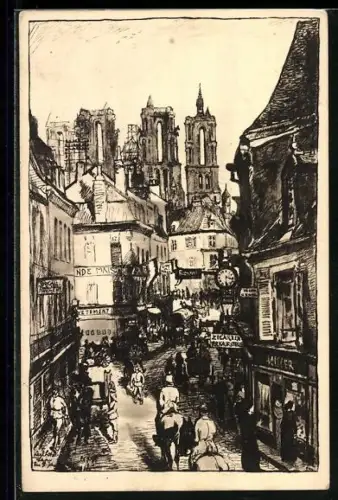 Künstler-AK Karl Lotze: Laon, Hauptverkehrsstrasse Rue St. Jean