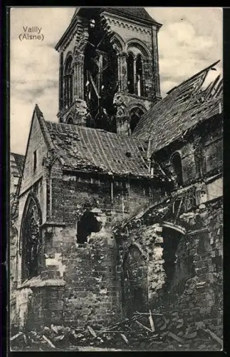 AK Vailly /Aisne, Église en ruines après la guerre