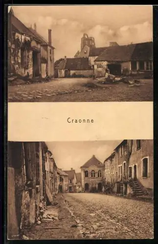 AK Craonne, Vues des rues et bâtiments en ruines après la guerre