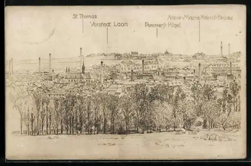 AK Laon, St. Thomas, Pommery-Hügel, Aisne-Marne Kanalbrücke