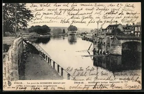 AK Soissons, Le pont détruit par les Allemands