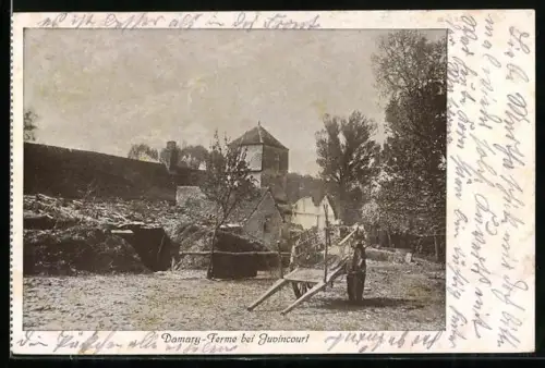 AK Damary-Ferme bei Juvincourt, Ferme et tour au paysage rural