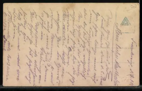 AK Aizelles, Ruines des maisons après le conflit avec étang au premier plan