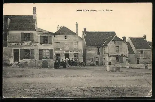 AK Courboin /Aisne, La Place avec boulangerie et habitants rassemblés