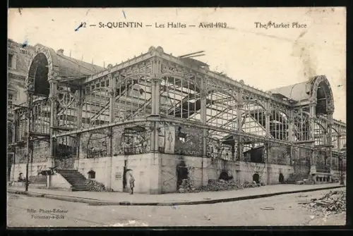 AK St-Quentin, Les Halles en avril 1919