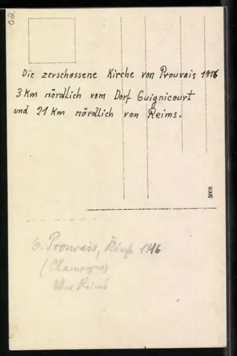 Foto-AK Prouvais, Die Kirche 1916